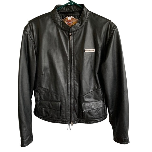 Harley-Davidson Jackets & Blazers - Harley Davidson Black Leather Jacket Moto Women’s Size L Motorcycle Coat Lace Up